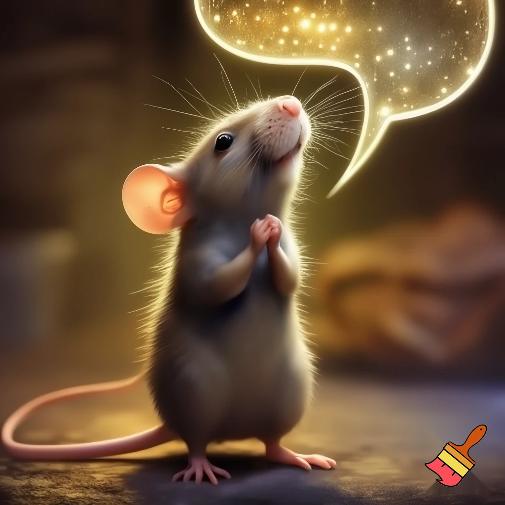 Image of rat standing up with gratitude bubble speech