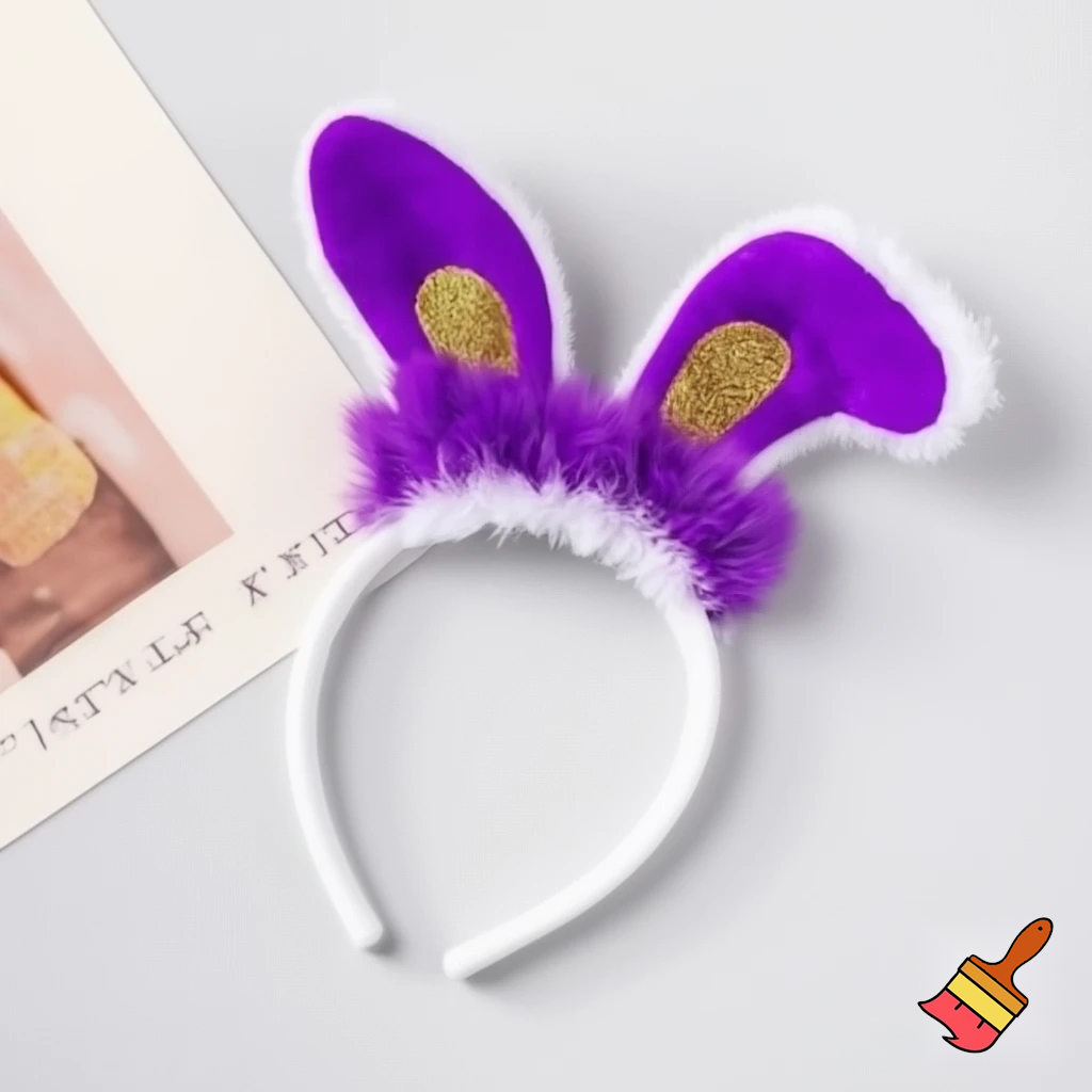 Easter bunny top hat headband, purple and white with gold