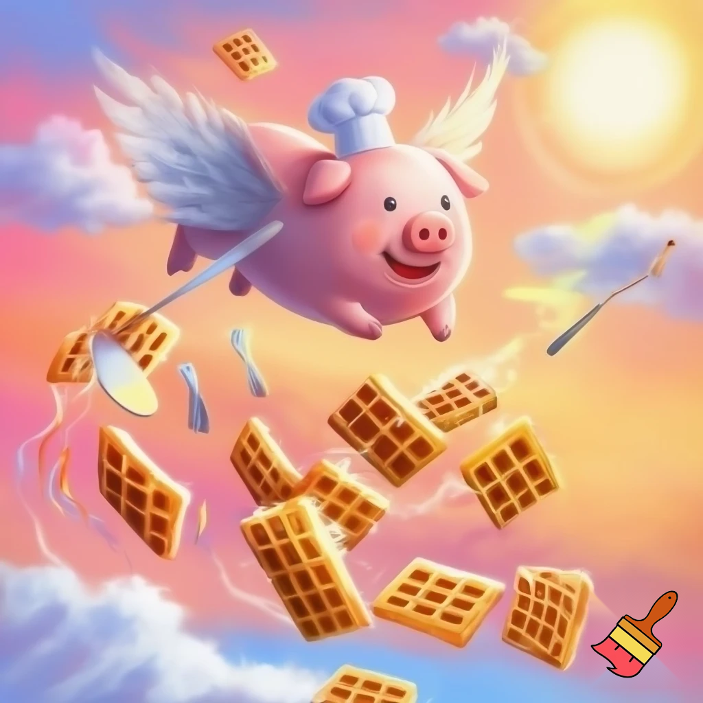 flying pig making waffles in the sky
