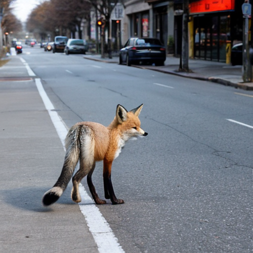 Ein Fuchsmann geht über eine Straße.