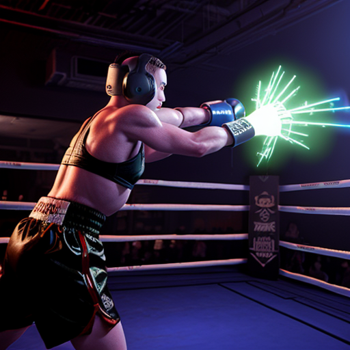 Futuristic AI-powered smart boxing bag, cyberpunk aesthetic, black carbon fiber and kevlar body, glowing 360° holographic LED impact zones, dynamic light pulses reacting to invisible strikes, advanced biomechanical sensor network visible beneath semi-transparent outer layer, floating digital HUD interface projections around the bag, high-tech combat training environment, dark neon gym, blue and red rim lighting, cinematic cyberpunk atmosphere, ultra detailed, hyper realistic, 8k, volumetric lighting, dramatic shadows, concept art, Unreal Engine render
