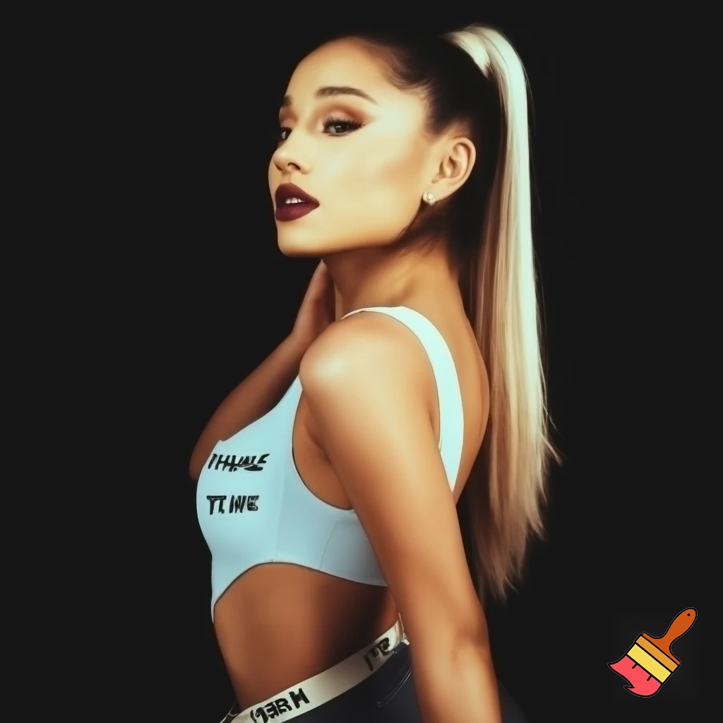 ariana grande wearing a sexy tight top with a text that's say "thank u next "