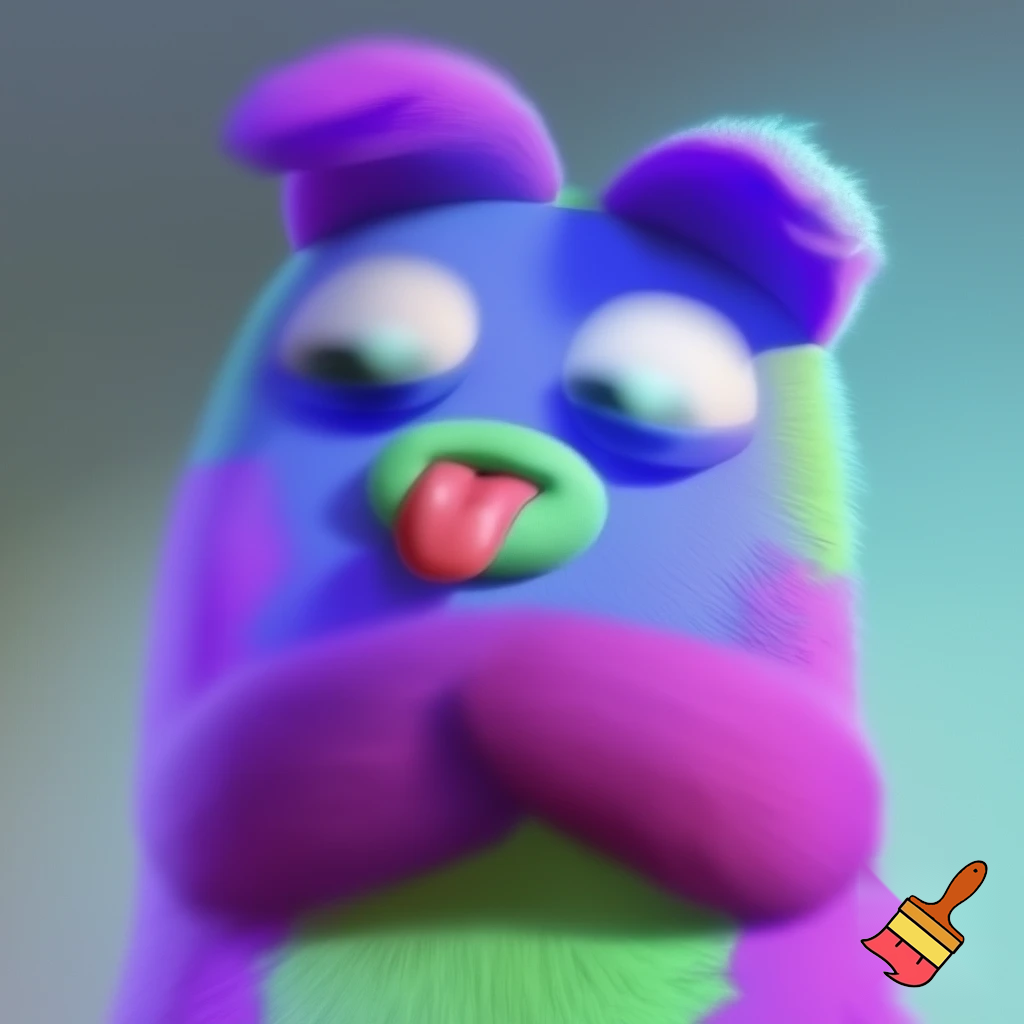 Colorful furry low quality in 2010's style and blurry eyes making a basic pose with their tongue sticked out 