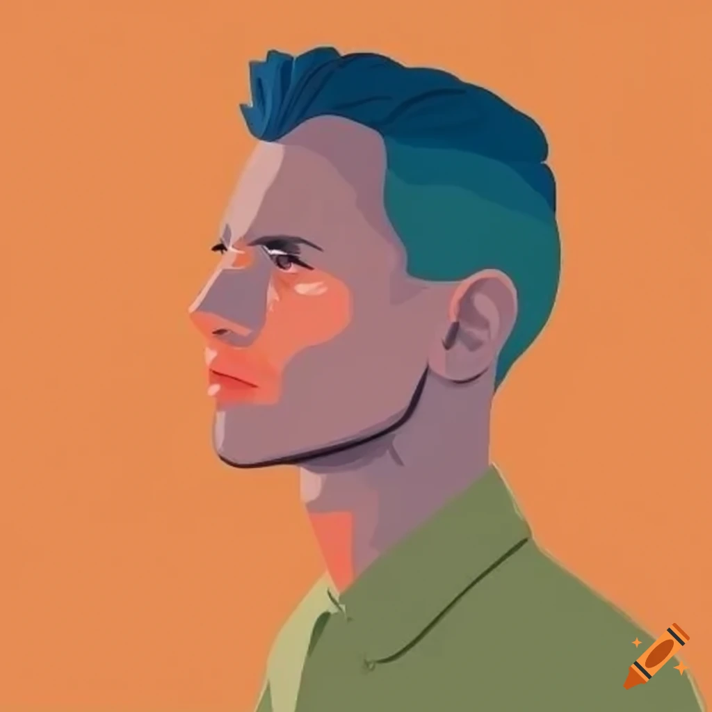 man in a modern simple illustration style using the Pantone Spring 2023 Fashion color palette