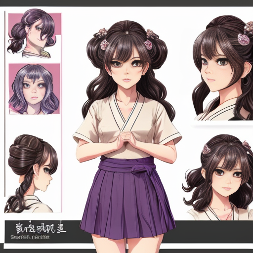 Generate a
Kny oc 
Using this
Sketch as a
Reference,
Make their
Skin
Brown
And
Hair
Dark
Fading into 
Purple/pink,
Star earrings,
Butterfly pins,
Colored lashes.
Character sheet,
Demon_slayer_artstyle,
Ufotable,
Official character sheet,
Original character,
Blasian,
Fluffy drill curls
Gentle look. Short/small eyebrows,
Princess curls. Hair tied into
Low twintails. Voluminous hair,
Blasian 
Oc,
Pretty. Make the
Color palette look
Cohesive and
Aesthetic,
Detailed 
Character sheet,
She wears a
Customised 
Demon slayer 
Uniform
With a haori
And a
Long,
Kimono like
Skirt and
Short 
Sleeves. Coily hair. 
Gentle, calm expression. 
Hashira.
20-25 y.o. detailed. Pretty hairstyle. Beauty. Baby hair on forehead. Styled. Edge control,
Elegant.
Female oc,
Thin lineart.
Dark uniform.
Patterned haori. Bedazzled anklet on leg. Authentic.
Fluttering.
Laid-back. Face framing curls.
Drill curls,
Princess-like. Tall,
Multi view. Gem/crystal
Hashira. Wavy long hair. Groomed hair. Beautiful  