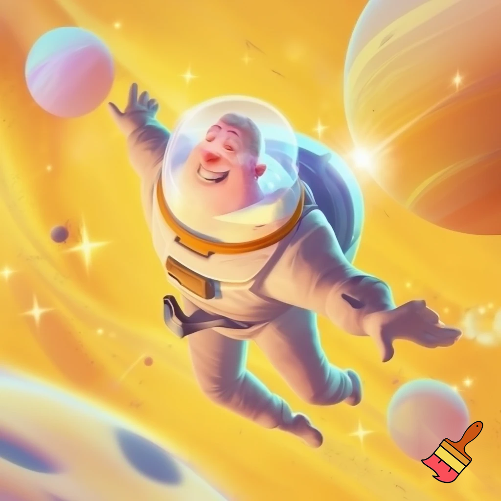Funny guy flying in yellow space