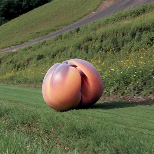 Giant peach rolling down the hill
