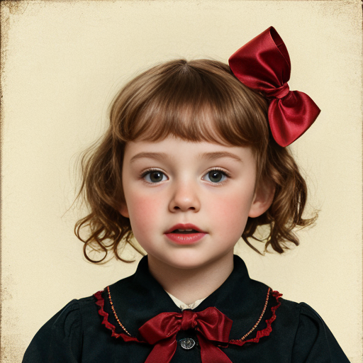 red little girl  with a bow and a crawn