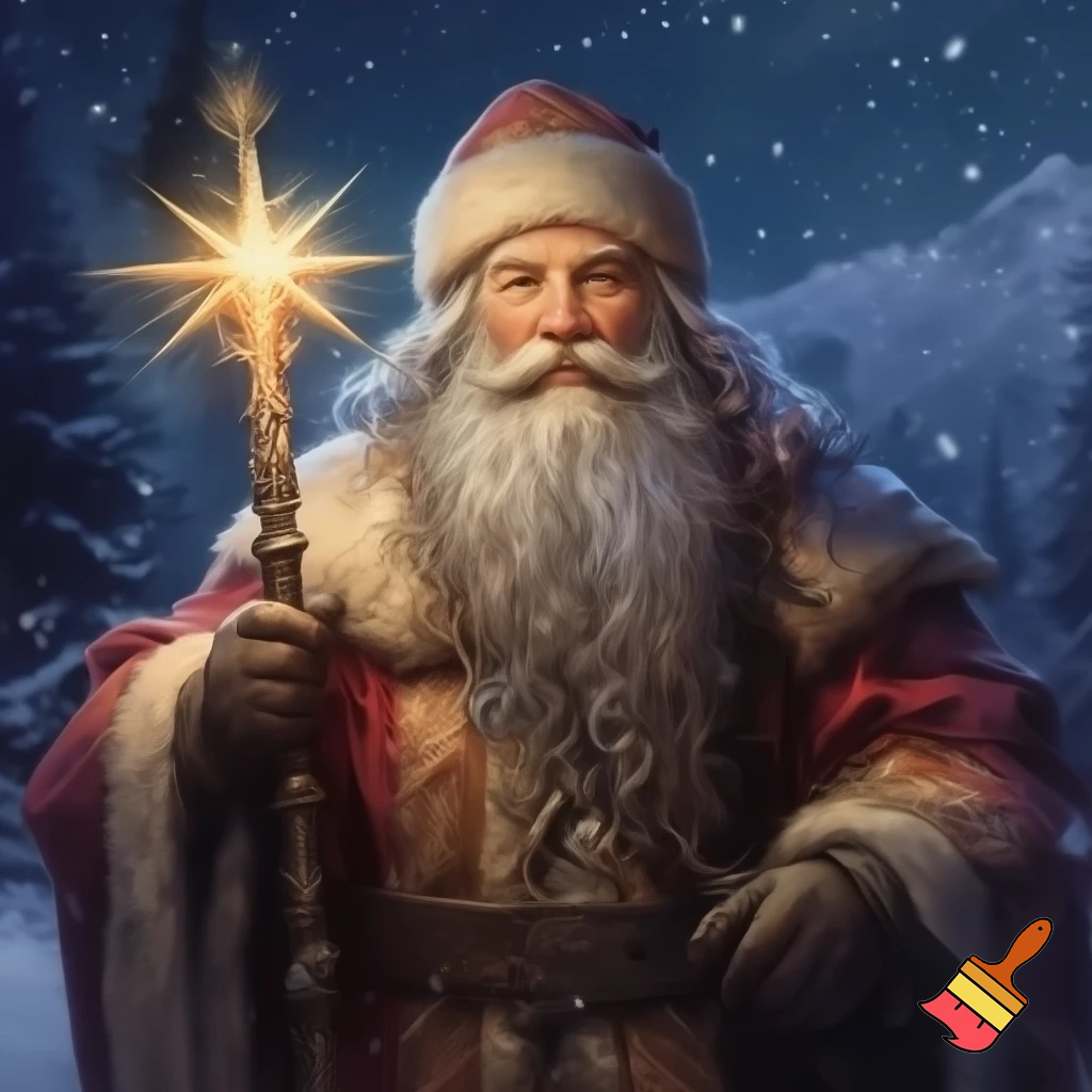 Russian walking stick Santa Claus with a star