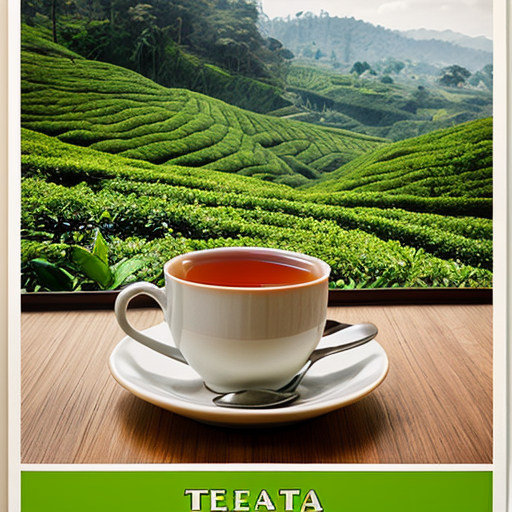 tea plantation poster
with cup of tea in midle

