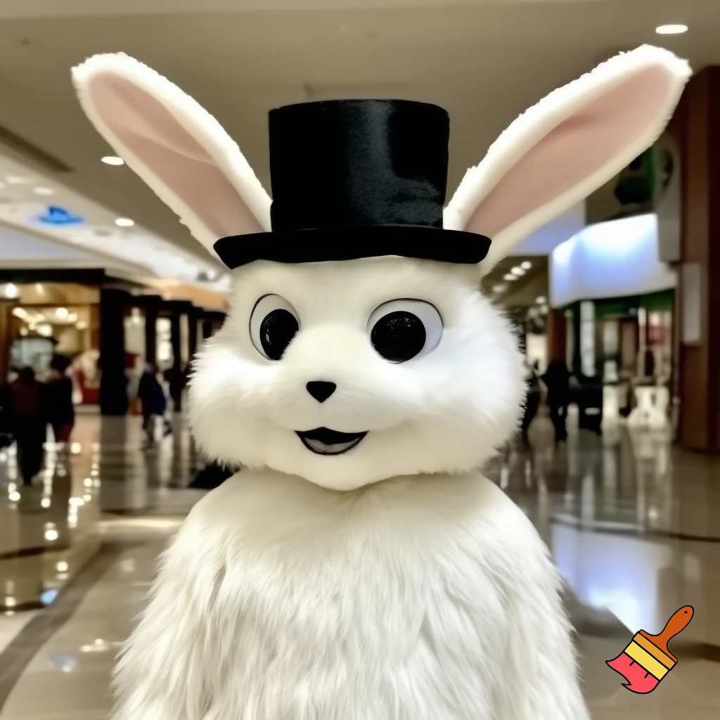 Easter bunny mascot top hat at the shopping centre mascot costume Darrell Lea magic room