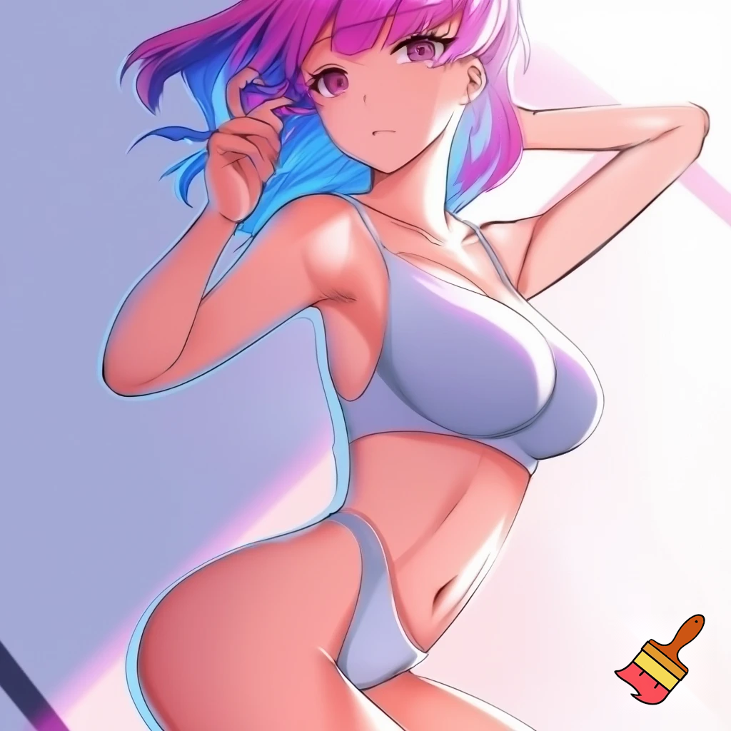 Anime girl so cool and cute is dreesing underwear clothes do cool poses