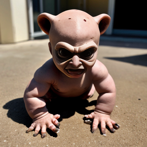 Baby crawler MUTANT DEFORMED grotesque EXPIREMENT UGLY GROSS DISGUSTING OUTSIDE SURROUNDING A HOUSE
