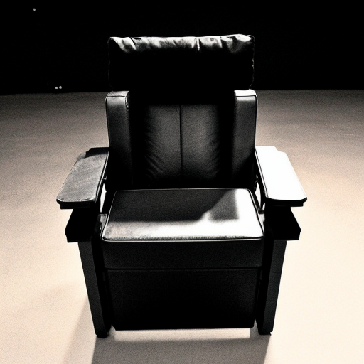 Director cinema's chair inspired in the german expressionism architecture, exagerated forms, surreal  and deformed lines. Dark tone. The chair must be a building, transformed as a building
