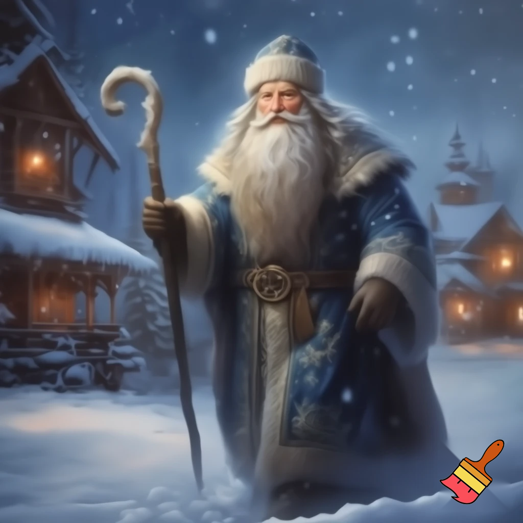 Christmas Russia, Santa Claus walk stick a real person