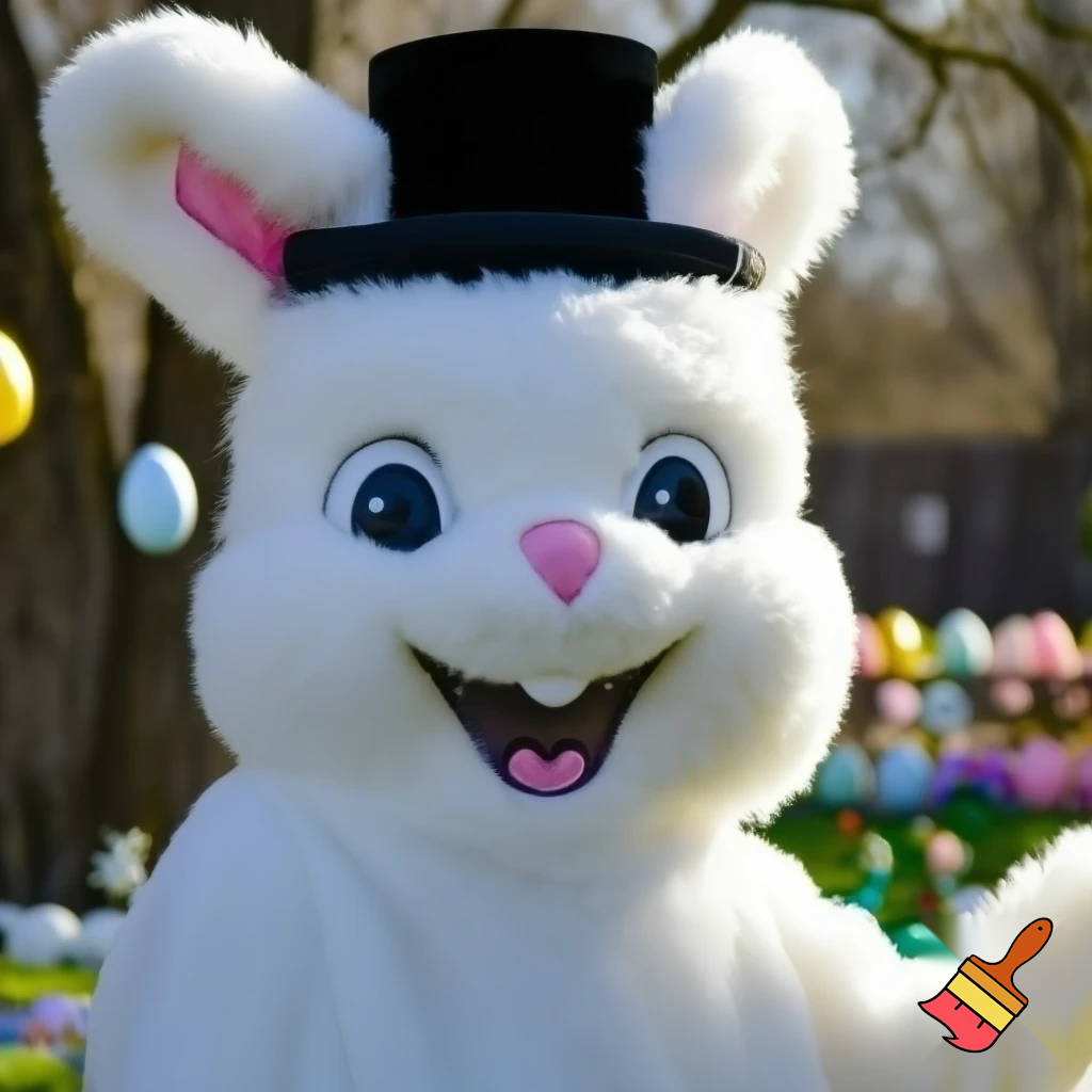  Easter bunny mascot costume top hat photo taken with the Easter bunny