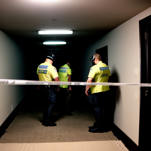 POLICE ENTERING BASEMENT, FLASHLIGHT SCANNING ROOM, CRIME SCENE TAPE