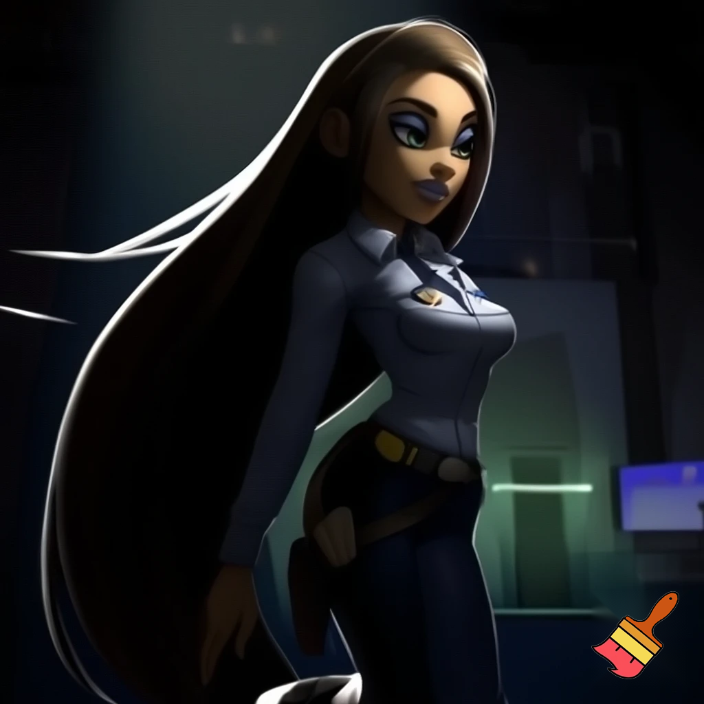 Vanessa from five nights at Freddy’s security breach with her extremely long hair down; while wearing a proper security/ night guard outfit 