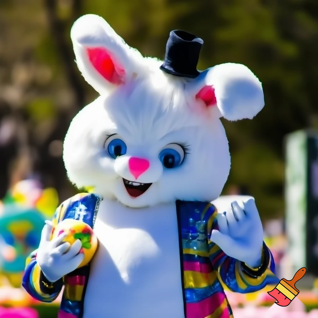 Easter bunny mascot costume top hat a colour face jacket