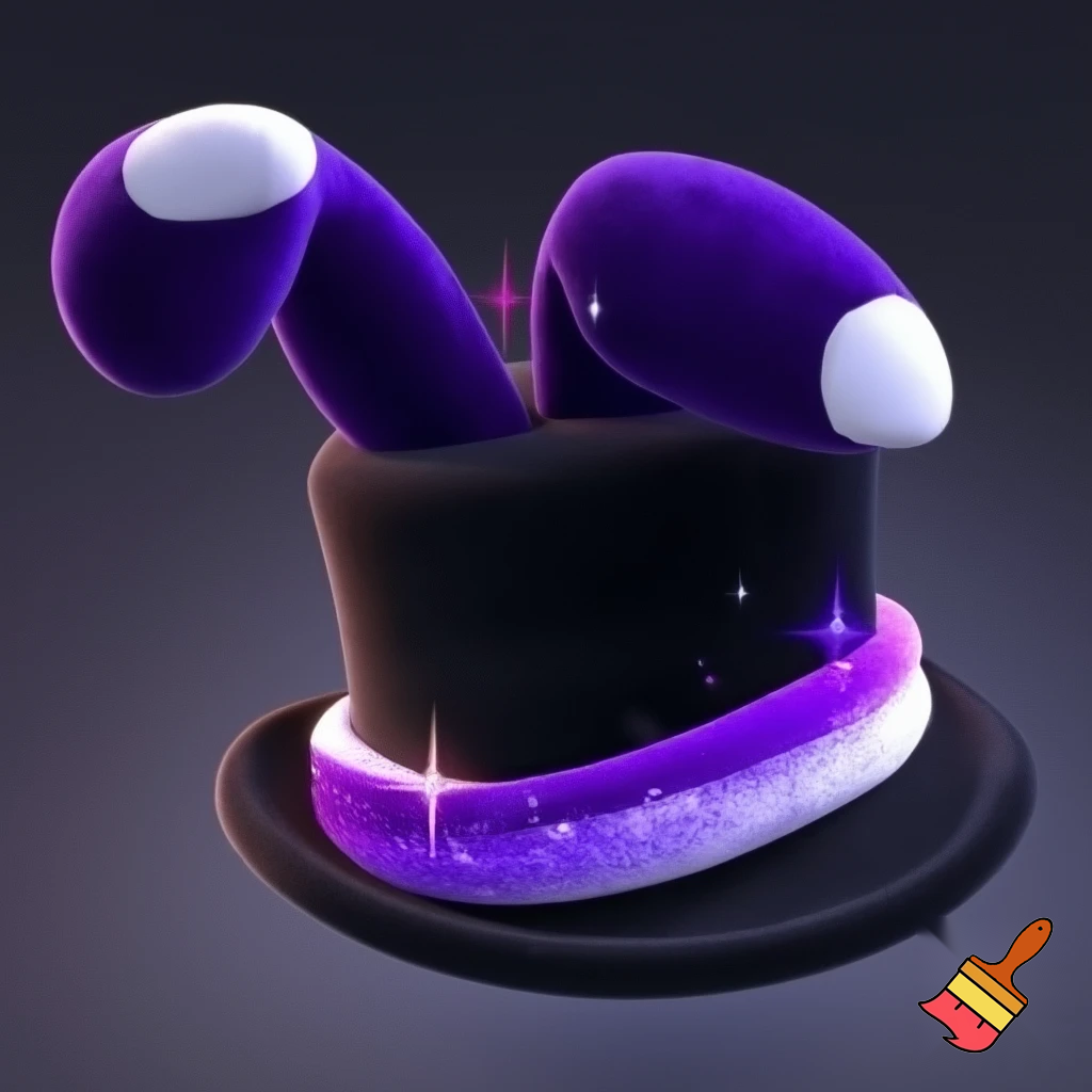 Black top hat with bunny ears velvet white and purple purple and white headband fabric and velvet glitter, purple and pink