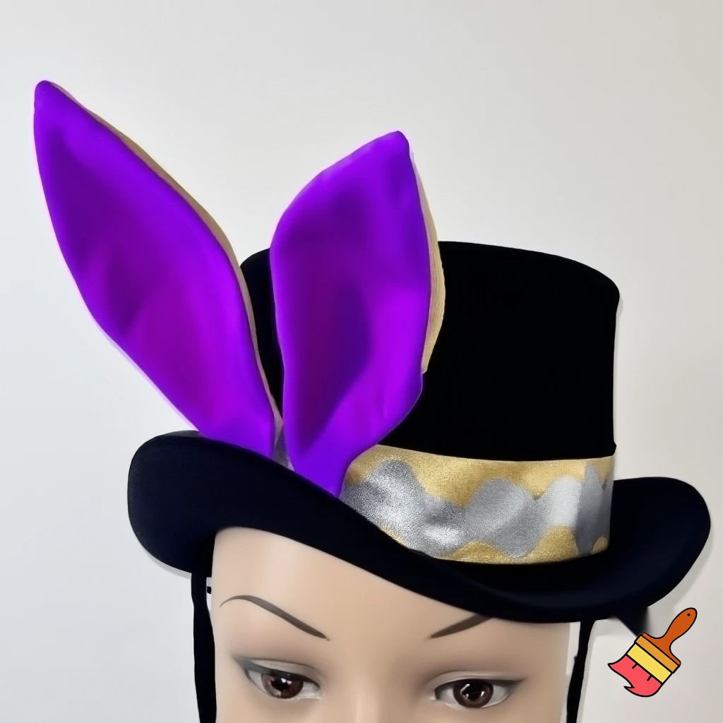 Easter bunny top hat headband, purple and white gold and silver top hat black purple dark purple special hat in delicate purple white, purple and fabric fabric and velvet white gold golden silver patterns Easter top hat