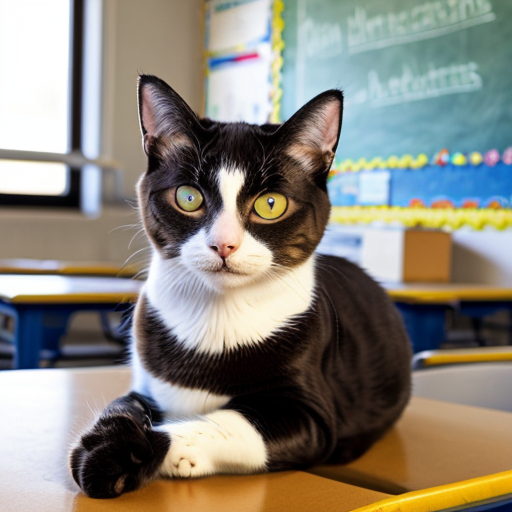 a cat say here in the school