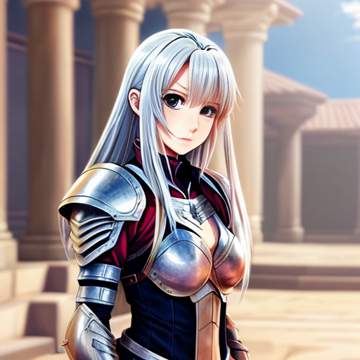 young, tall, white-haired woman in armor is sad because a Turkish man stole her knife.