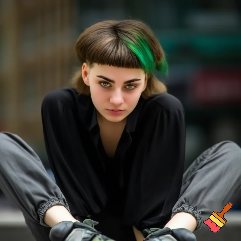 wygeneruj moją podobiznę jestem polakiem 186 wzrostu włosy na krótszy modern mullet grzywka delikatnię w górę moje buty nike shox szare baggy jeansy czrna luzna bluza wyrazista szczęka i oczy brązowo zielone kolor włosów brązowe mam 17 lat