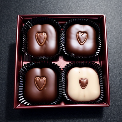 four square-shaped chocolate pieces off of a chocolate bar.