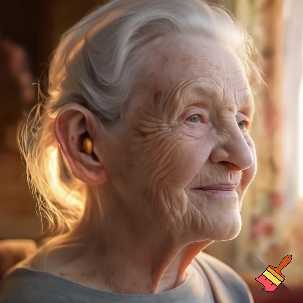 Grandma with earplugs in earcannal