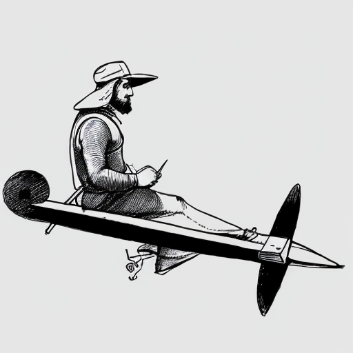 Make a easy to draw sketch of an oldLeonardo da vinci leaning on a very old flying machine