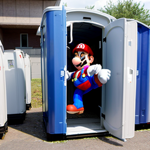 Mario jumping through portable toilets