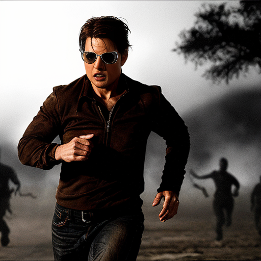 gernerate a photo of tom cruise running in a zombie apocolypse
