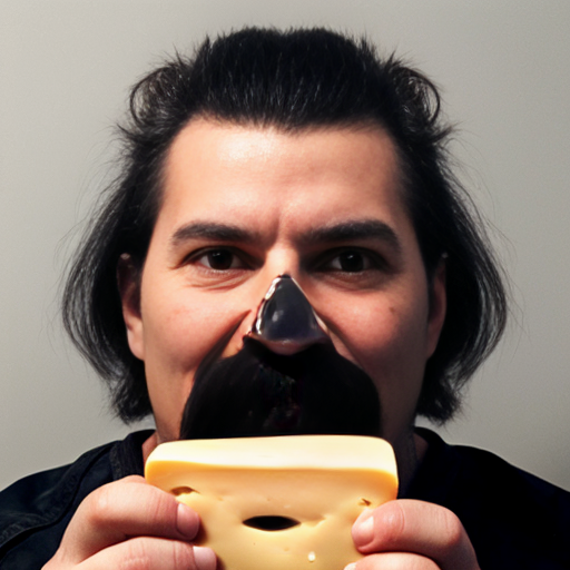 mugshot, rat buff,  cheese in hand, sinister evil smirk