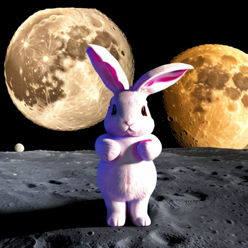 pink rabbit on the moon saying oh no