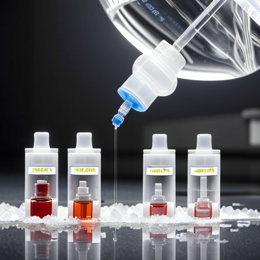 Pharmaceutical freeze-drying process in a laboratory, showing vials inside a lyophilizer chamber with ice sublimating into vapor, detailed scientific illustration style"
