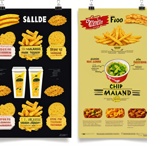 create a poster for food stall both are different food items  "chips-salad , lemonade" 