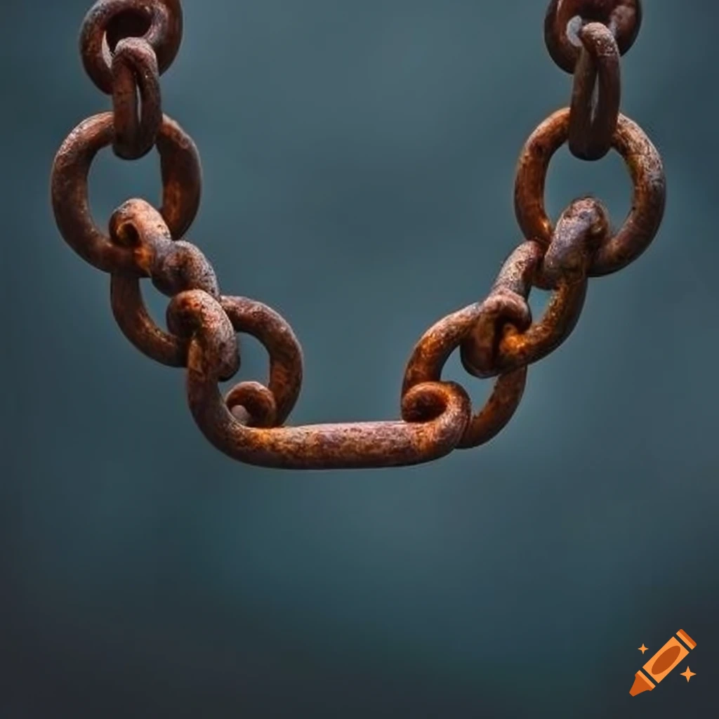 a continuous rusty chain with a gloomy dark background
