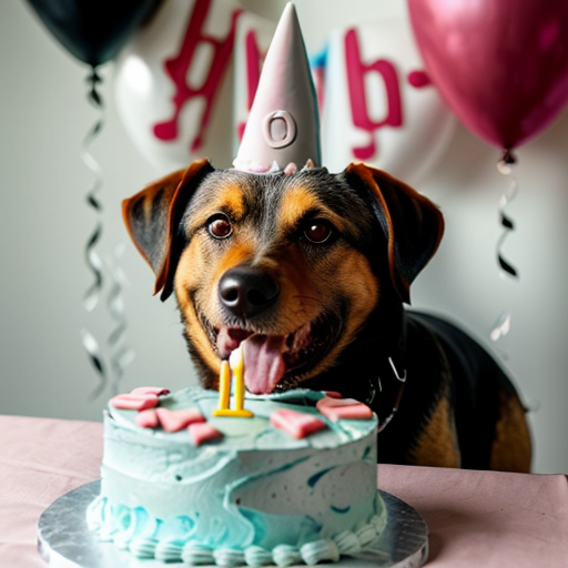 A dog eating a birthdaycake