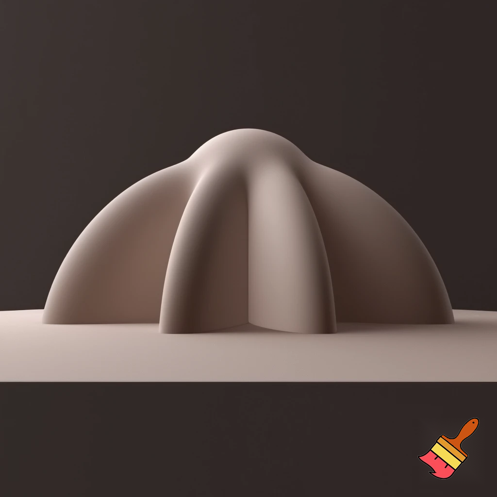 A three-dimensional shape with a flat, plane-like base and four distinct corners. From each edge of the base, a smooth, dome-like curvature gently rises and blends into a continuous, rounded form, giving the shape a harmonious, dome-like appearance."