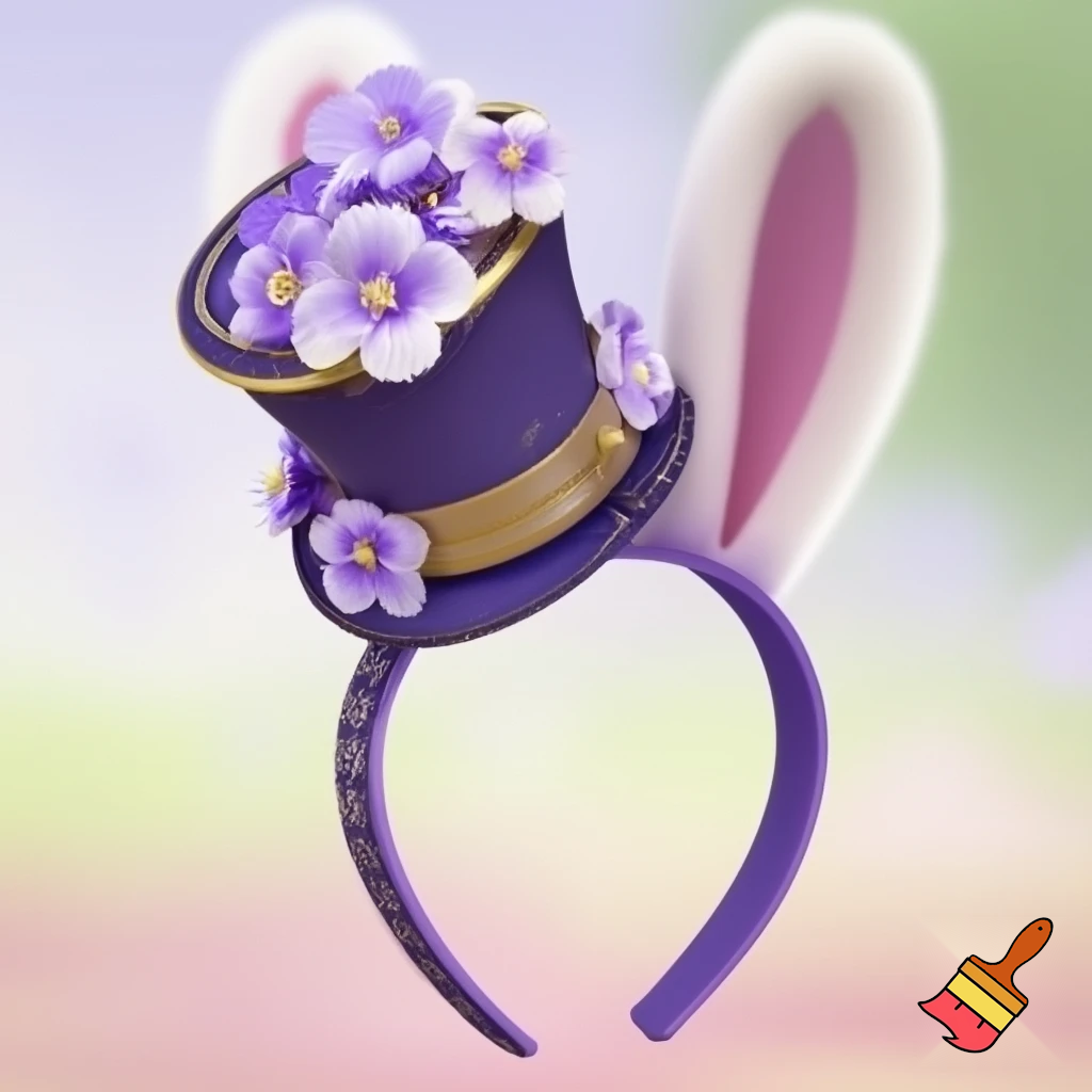 Easter bunny top hat headband, purple and white with gold
