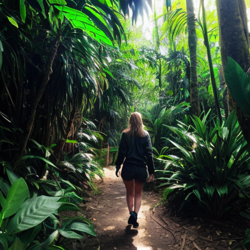 Girlfriend from friday night funkin walking through a bright morning rainforest