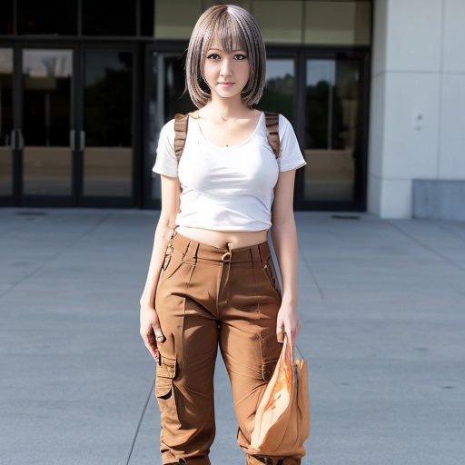a anime girl with beige cargo pants on
