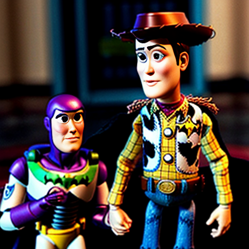 TOY STORY CHARACTER HOLDING HANDS WITH BATMAN 