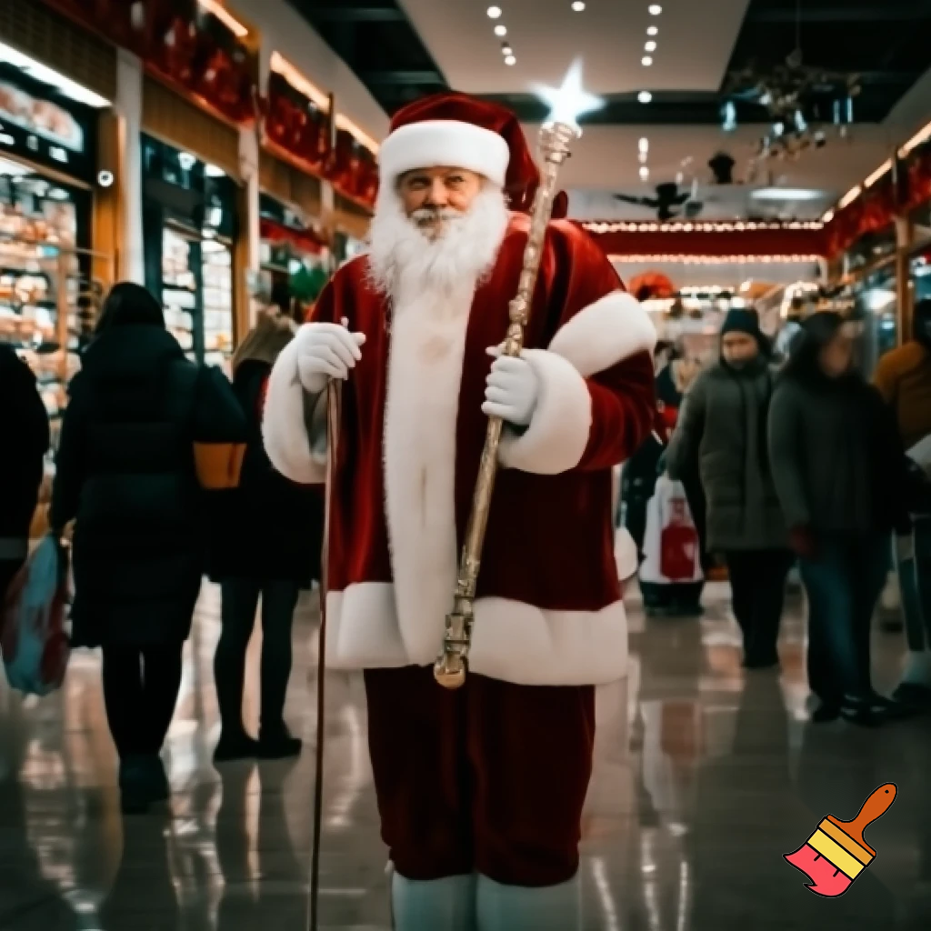 Santa Claus, Russia with a star walking stick real person in the shopping centre