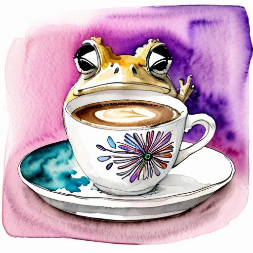 A hillarious, funny boho toad with some hippie colored coffee cups. Psychedelic decorated background.