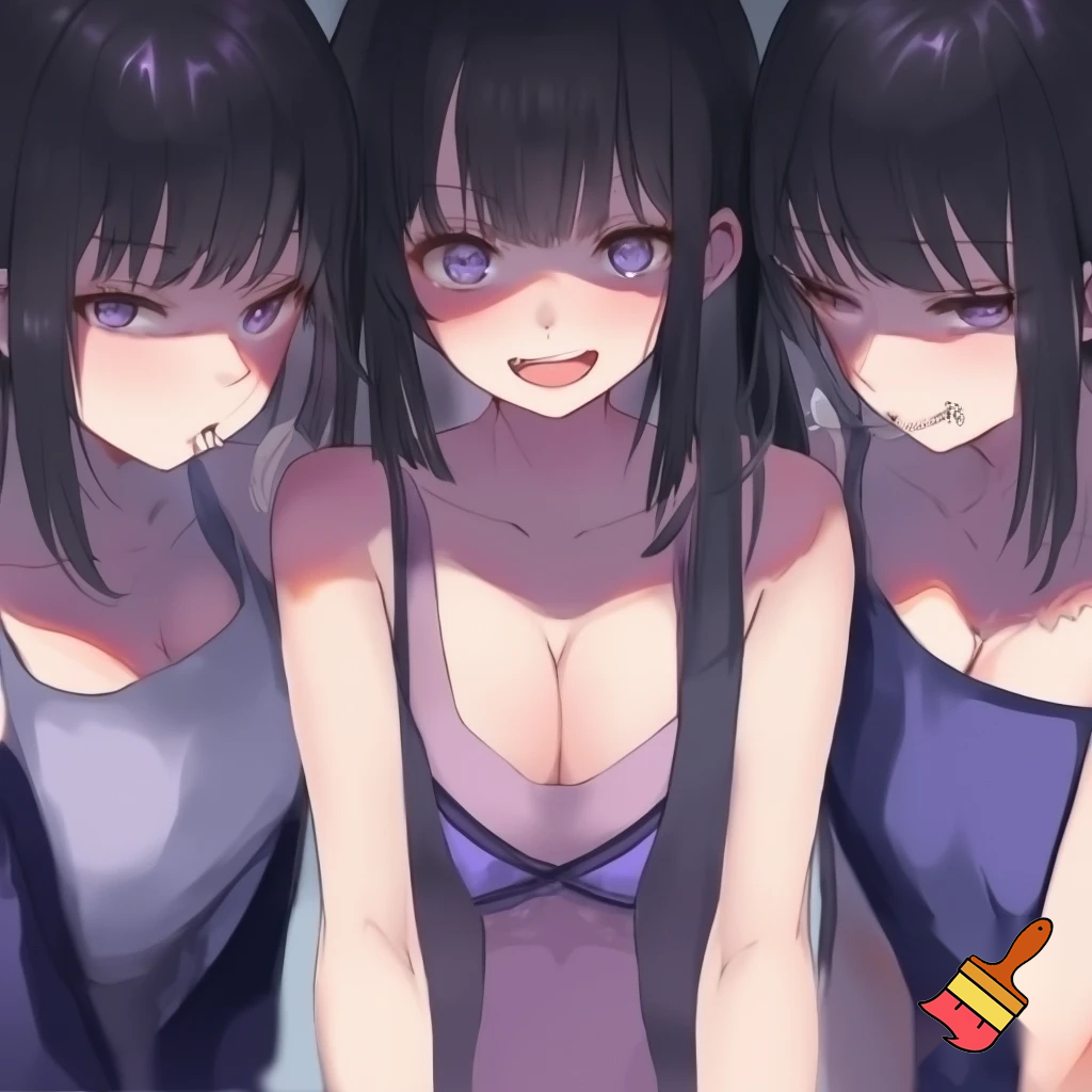 Anime girls with a little bit bigger than average boobs with nipples that are hard