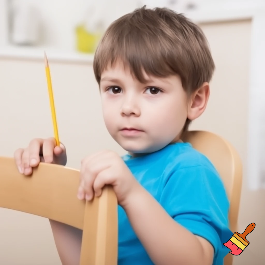 A boy sitting on the chair looking in front and made with pencil no colour 