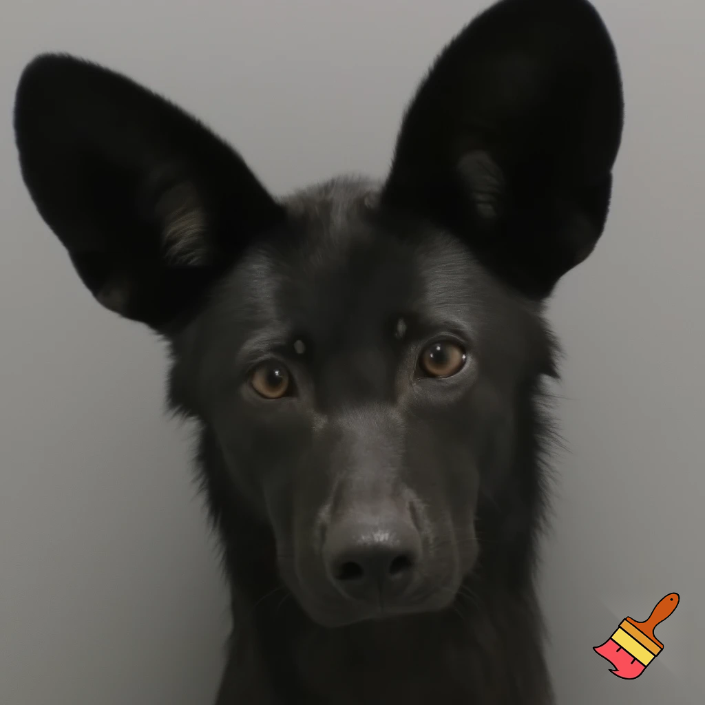 A black wild dog taking a mugshot looking DEADLY, sinister, angry and malicious