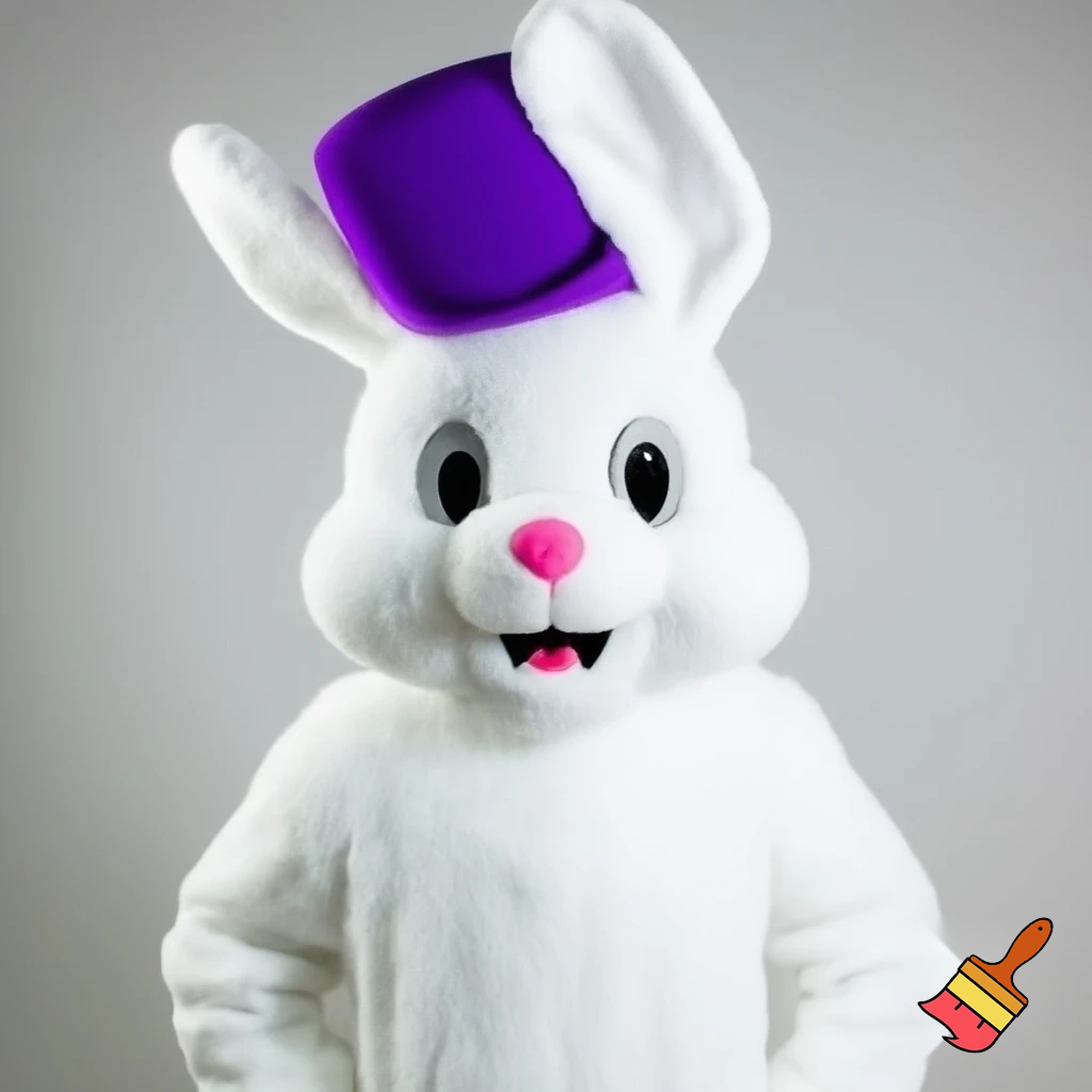 Easter bunny mascot costume top hat white and purple purple white top hat